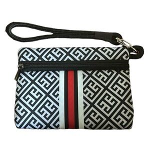 Black and White Neoprene Greek Key Pattern Wristlet